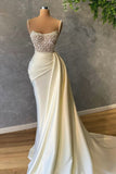 BMbride Elegant White Sequined Sleeveless Mermaid Wedding Dresses With Pearl BMbride