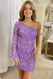 Exquisite Emerald One-Sleeve Sequin Lace-Up Embroidered Short Homecoming Dress BM bride