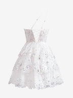 Emma | White A Line One Shoulder Navy Tiered Lace Short Homecoming Dress BM bride
