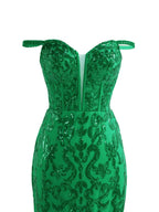 Eye-Catching Green Sheath Sequins Long Prom Dress with Slit BM bride