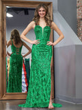 Eye-Catching Green Sheath Sequins Long Prom Dress with Slit BM bride