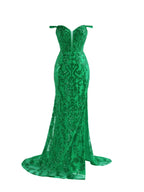 Eye-Catching Green Sheath Sequins Long Prom Dress with Slit BM bride
