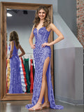 Stunning Purple Sheath Sequins Long Prom Dress with a Captivating Slit BM bride