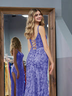 Stunning Purple Sheath Sequins Long Prom Dress with a Captivating Slit BM bride