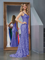 Stunning Purple Sheath Sequins Long Prom Dress with a Captivating Slit BM bride