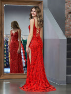 Daring Red Sheath Sequins Long Prom Dress with Slit BM bride