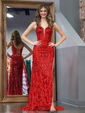 Daring Red Sheath Sequins Long Prom Dress with Slit BM bride