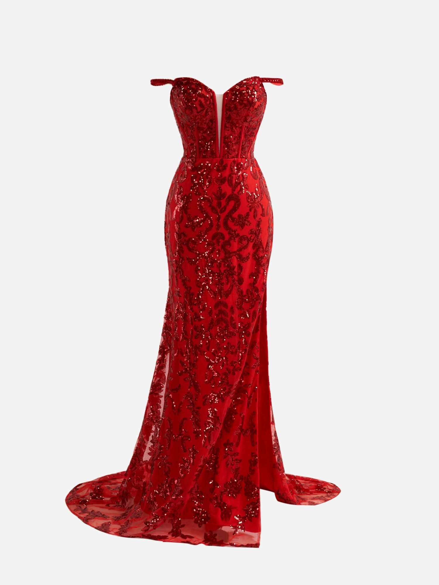 Daring Red Sheath Sequins Long Prom Dress with Slit BM bride
