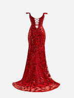 Daring Red Sheath Sequins Long Prom Dress with Slit BM bride