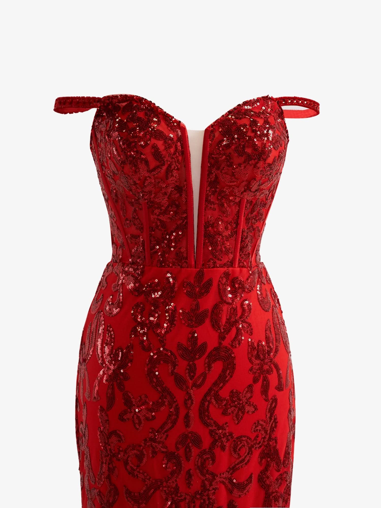 Daring Red Sheath Sequins Long Prom Dress with Slit BM bride