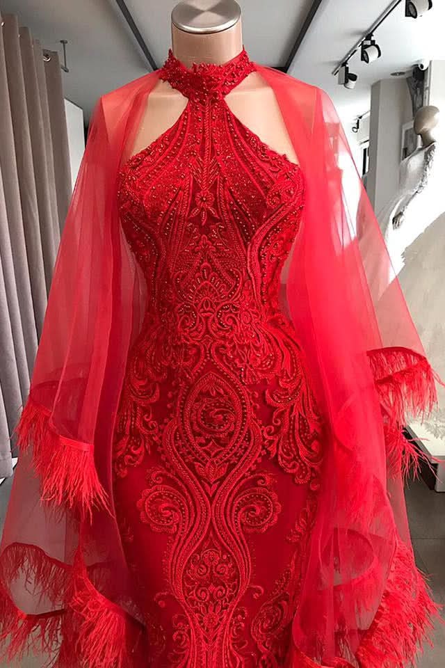 BMbride Evening Dresses Long Red Lace Cocktail Dress BMbride