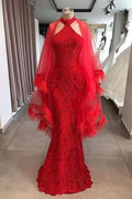 BMbride Evening Dresses Long Red Lace Cocktail Dress BMbride