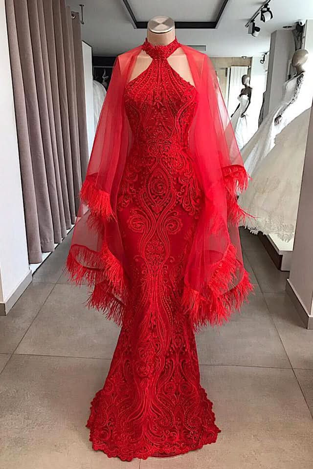 BMbride Evening Dresses Long Red Lace Cocktail Dress BMbride