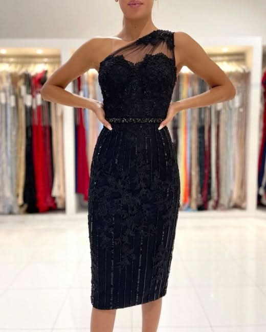 BMbride Evening Dresses Short Black Cocktail Dresses with Lace BMbride