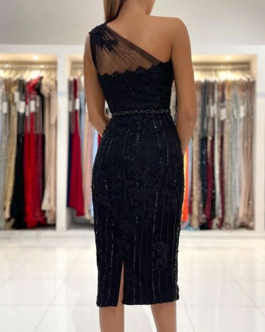BMbride Evening Dresses Short Black Cocktail Dresses with Lace BMbride