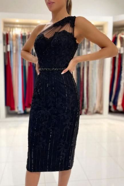 BMbride Evening Dresses Short Black Cocktail Dresses with Lace BMbride