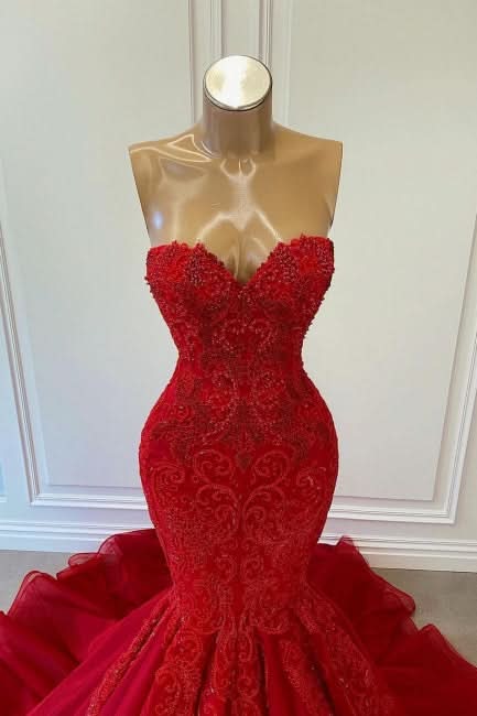 BMbride Exquisite Red Sequins Sweetheart Sleeveless Mermaid Prom Dresses BMbride