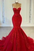BMbride Exquisite Red Sequins Sweetheart Sleeveless Mermaid Prom Dresses BMbride