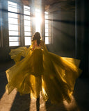 BMbride Extravagant Long Gold Sleeveless Prom Dresses With Detachable Train BMbride