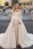 Off-the-Shoulder A-Line Long Sleeve Mermaid Wedding Dress with Train BM bride