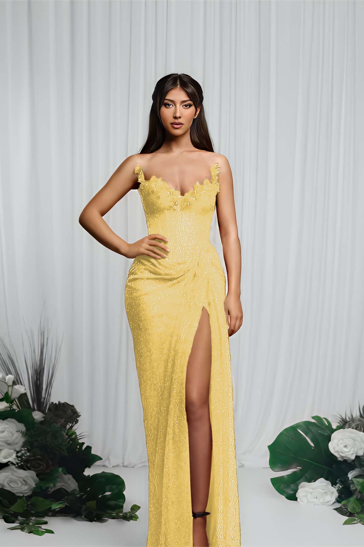 Strapless Sleeveless Mermaid Prom Dress With High Split Pleated BMBRIDE
