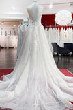 Sleeveless Jewel Neck Long A-Line Tulle Wedding Dress with Ruffles and Lace Appliques BM bride