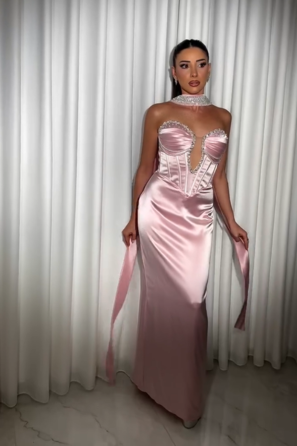 Strapless Sleeveless Long Mermaid Prom Dress With Pleated Beading BMBRIDE
