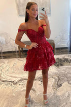 Sparkly Grey A-Line Tiered Lace Short Homecoming Prom Dress Bmbride