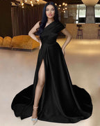 Royal Blue One Shoulder A-Line Prom Dress with Split BM bride