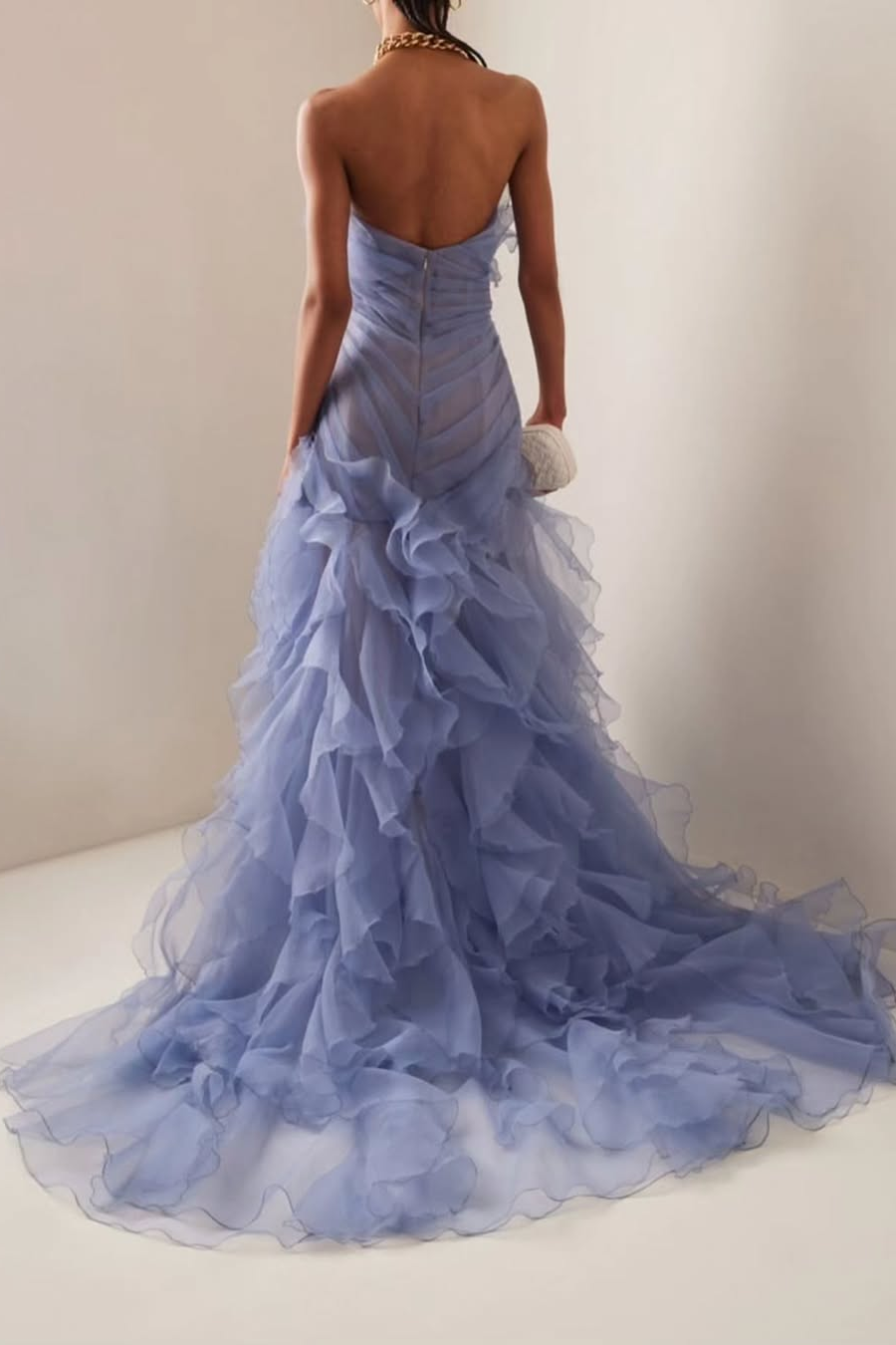 Strapless Sleeveless Long High Split Prom Dress With Pleated BMBRIDE