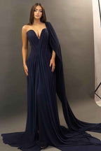 One Shoulder Sleeveless Long Prom Dress With Pleated Ruffles