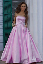 Strapless Burgundy Prom Dress with Pockets BM bride