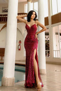 Sexy Red Sleeveless Sequined Spaghetti Strap Evening Dress BM bride