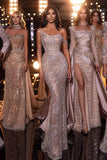 Heavy Prom Dress One Shoulder Sequins with Beadings Long Mermaid BM bride