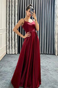 Spaghetti-Strap Sweetheart Long A-Line Prom Dress with Beads BM bride