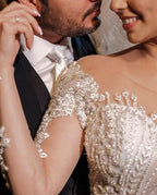 Jewel Off-the-Shoulder Long Sleeve Mermaid Wedding Dress with Lace Appliques BM bride