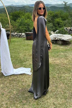 Spaghetti Strap Sleeveless Backless Long Prom Dress With Pleated