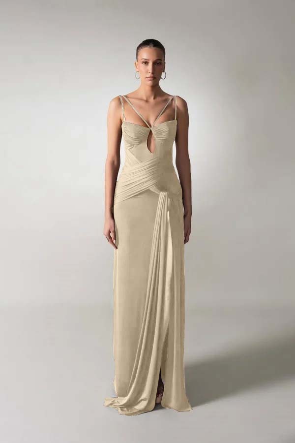 Spaghetti Strap Sleeveless Long Mermaid Prom Dress With Pleated BMBRIDE