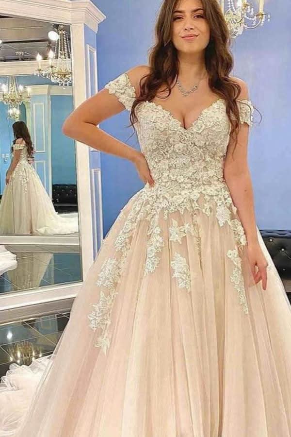 Sweetheart A-Line Wedding Dress Spaghetti-Straps With Lace Tulle BM bride