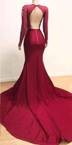 Long Sleeves Mermaid High Split Backless Prom Dress With Lace Appliques