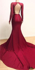 Long Sleeves Mermaid Evening Dress with Lace Appliques BM bride