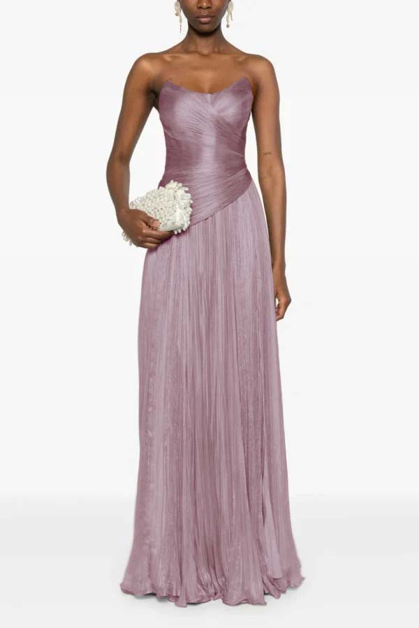 Chic Strapless Sleeveless Long Prom Dress With Ruffles Pleated