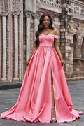 Pink Off-the-Shoulder Long Prom Dress with Split BM bride