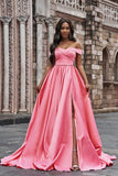 Pink Off-the-Shoulder Long Prom Dress with Split BM bride