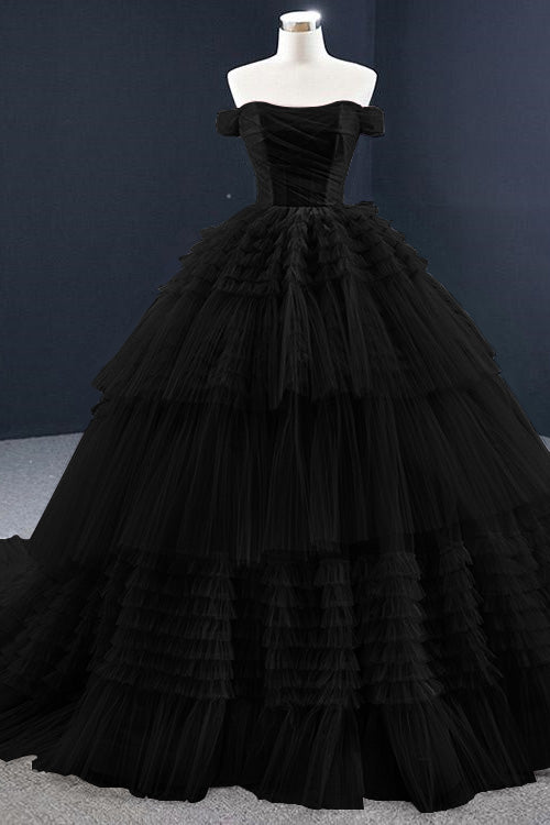 Lotus Off the Shoulder Ball Grown Prom Dress Tulle Layered Strapless On Sale