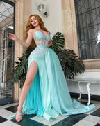 Glamorous Strapless Sleeveless Long Prom Dress With Beadings And Sequins HF0013