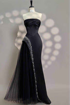 Chic Strapless Sleeveless Long Prom Dress With Beading Tulle