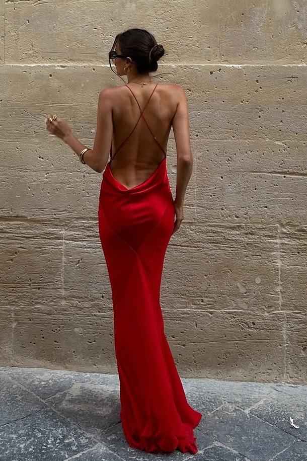 Spaghetti Strap Sleeveless Backless Long Prom Dress With Pleated
