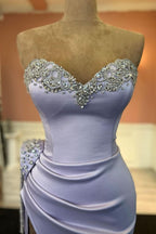 Elegant Violet Sweetheart Prom Dress with Beadings and Side Slit BM bride