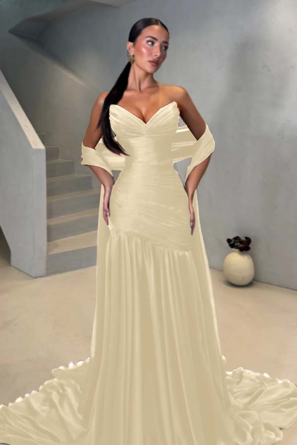 Chiffon Strapless Sleeveless Long Mermaid Prom Dress With Pleated BMBRIDE